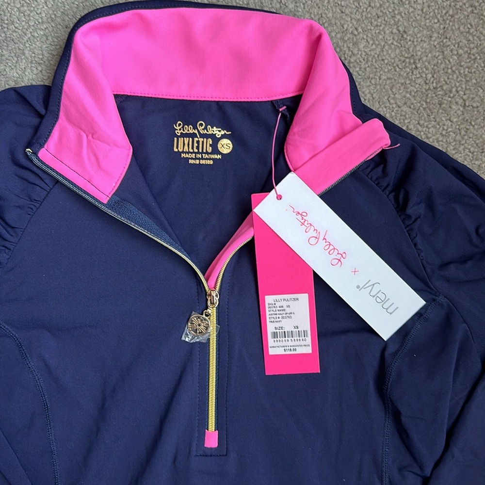 NWT Lily Pulitzer Justine Half Zip in True Navy Size XS - Picture 2 of 5